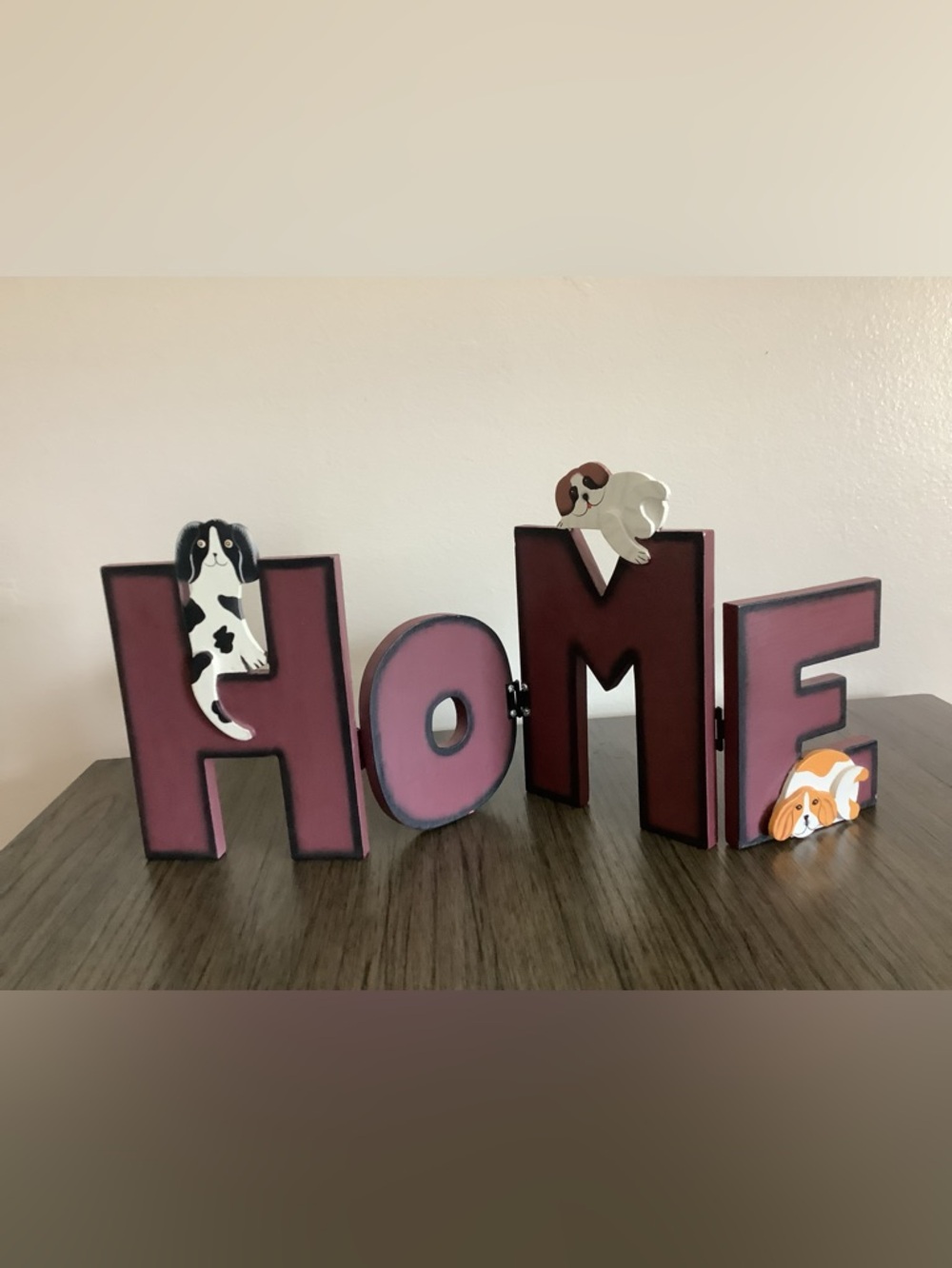 Dog’s Lovers "HOME" Decorative Block Sign in Burgundy with Dog Accents